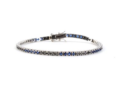 Bracciale “tennis” in oro bianco 18k con diamanti neri e zaffiri