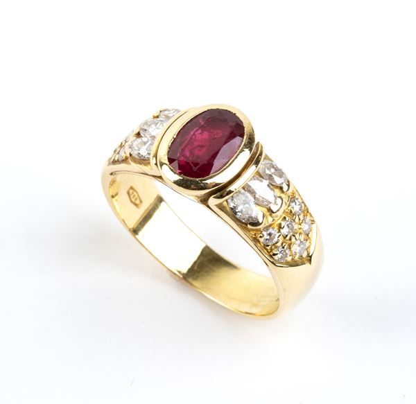 Anello oro con rubino e diamanti           