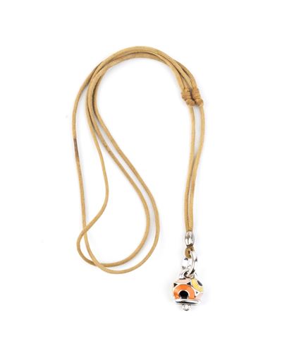 Collana con campanella in oro bianco 18k e smalti con diamante
