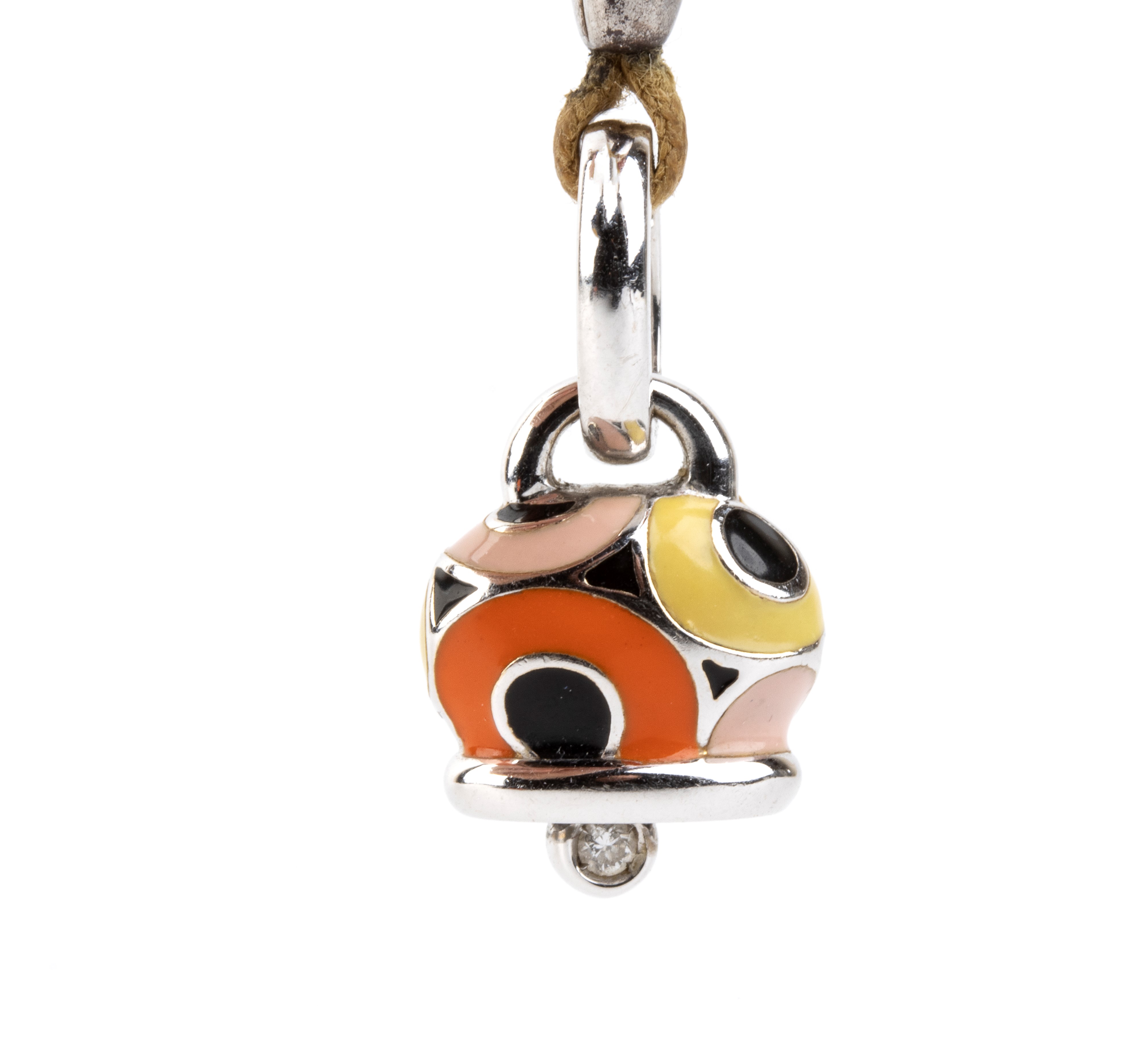 Chantecler - Collana con campanella in oro bianco 18k e smalti con diamante