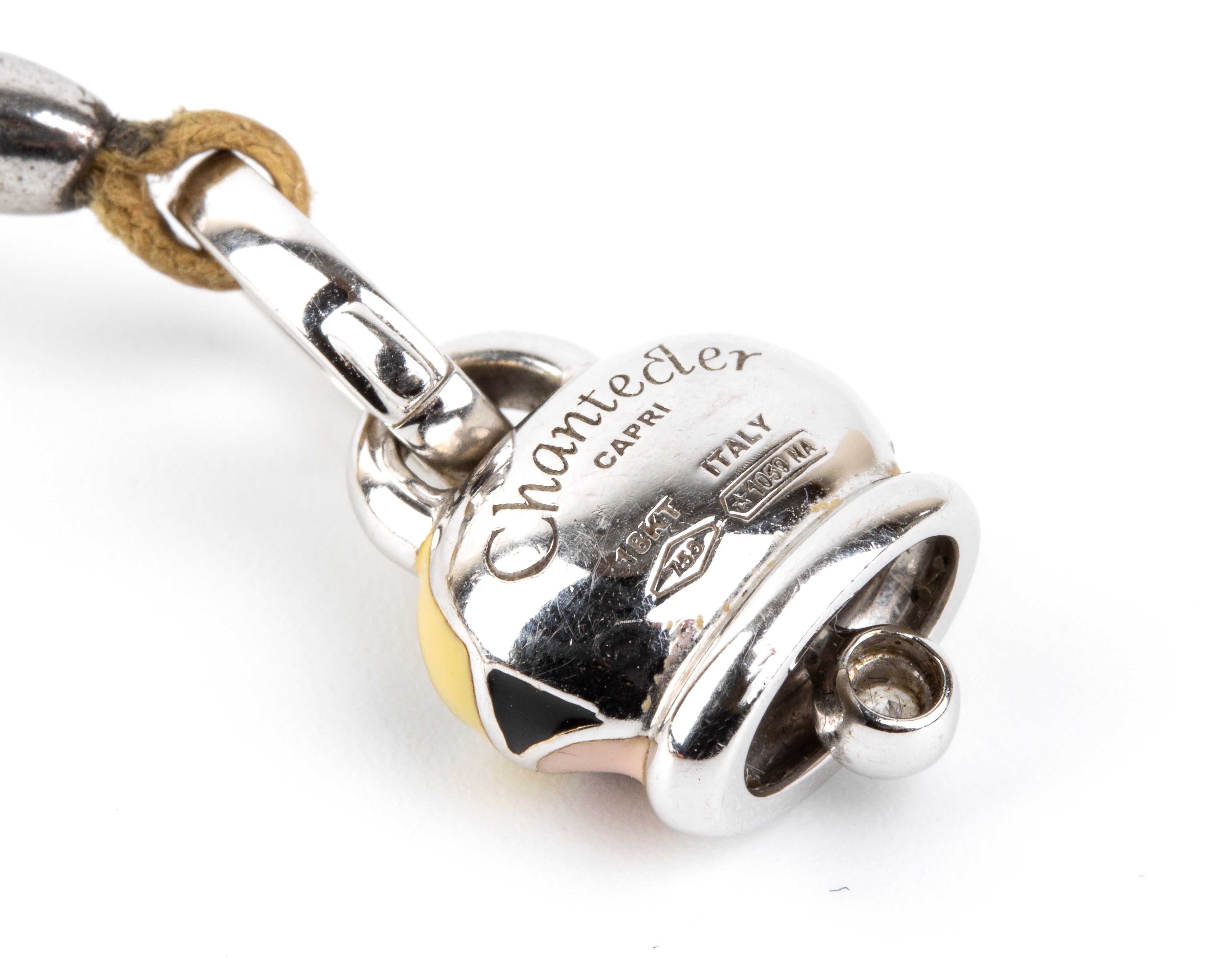 Chantecler - Collana con campanella in oro bianco 18k e smalti con diamante