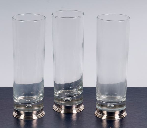 Lotto di sei bicchieri di forma cilindrica  in cristallo