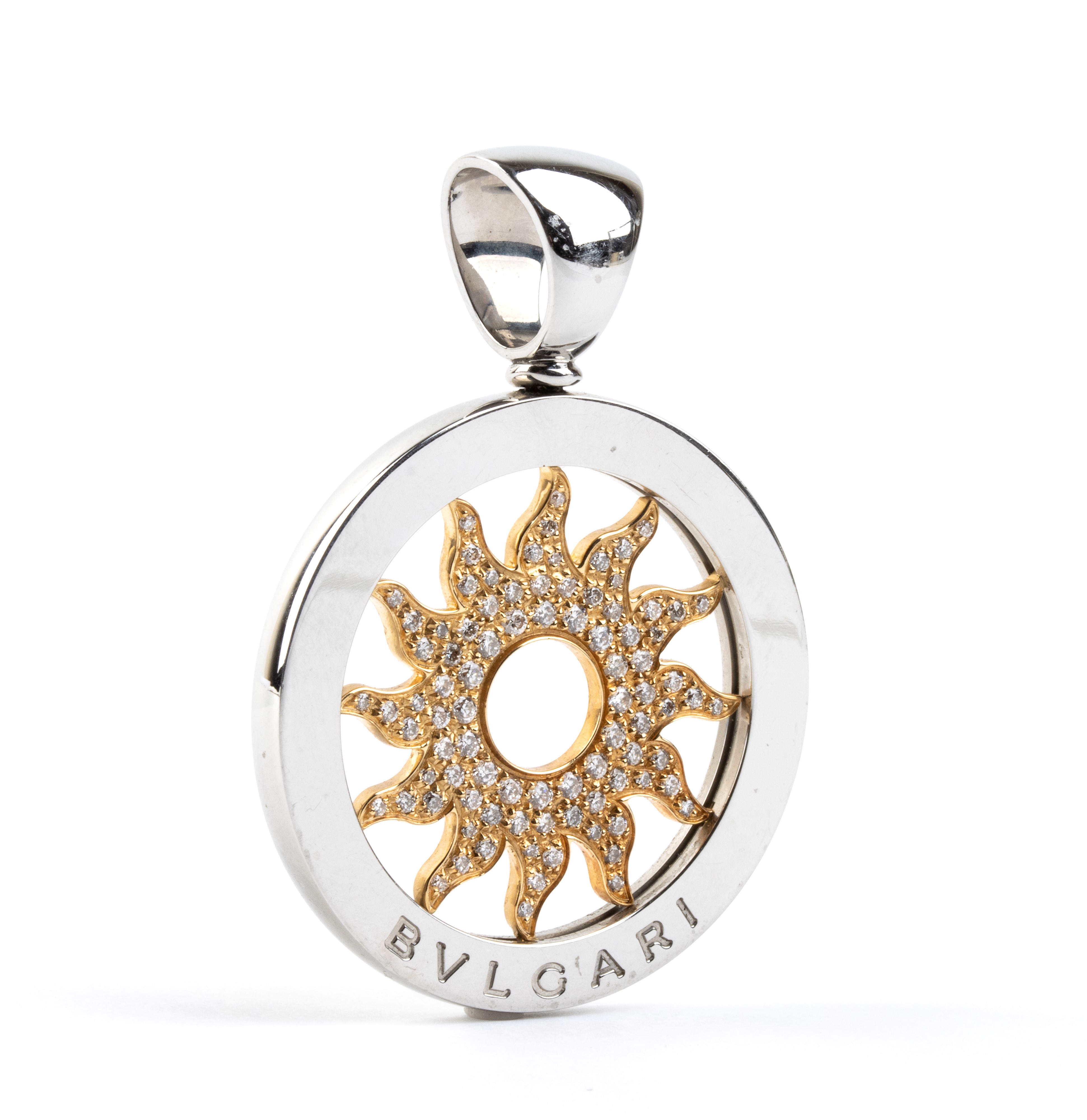 Bulgari - Pendente “Tondo” in acciaio e oro giallo 18k con diamanti