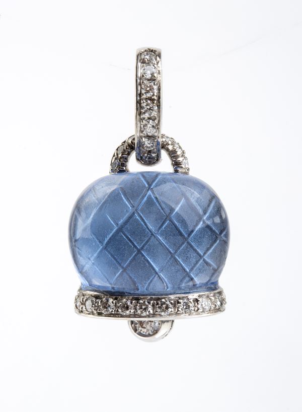 CHANTECLER - Pendente campanella in oro con topazio azzurro e diamanti  
