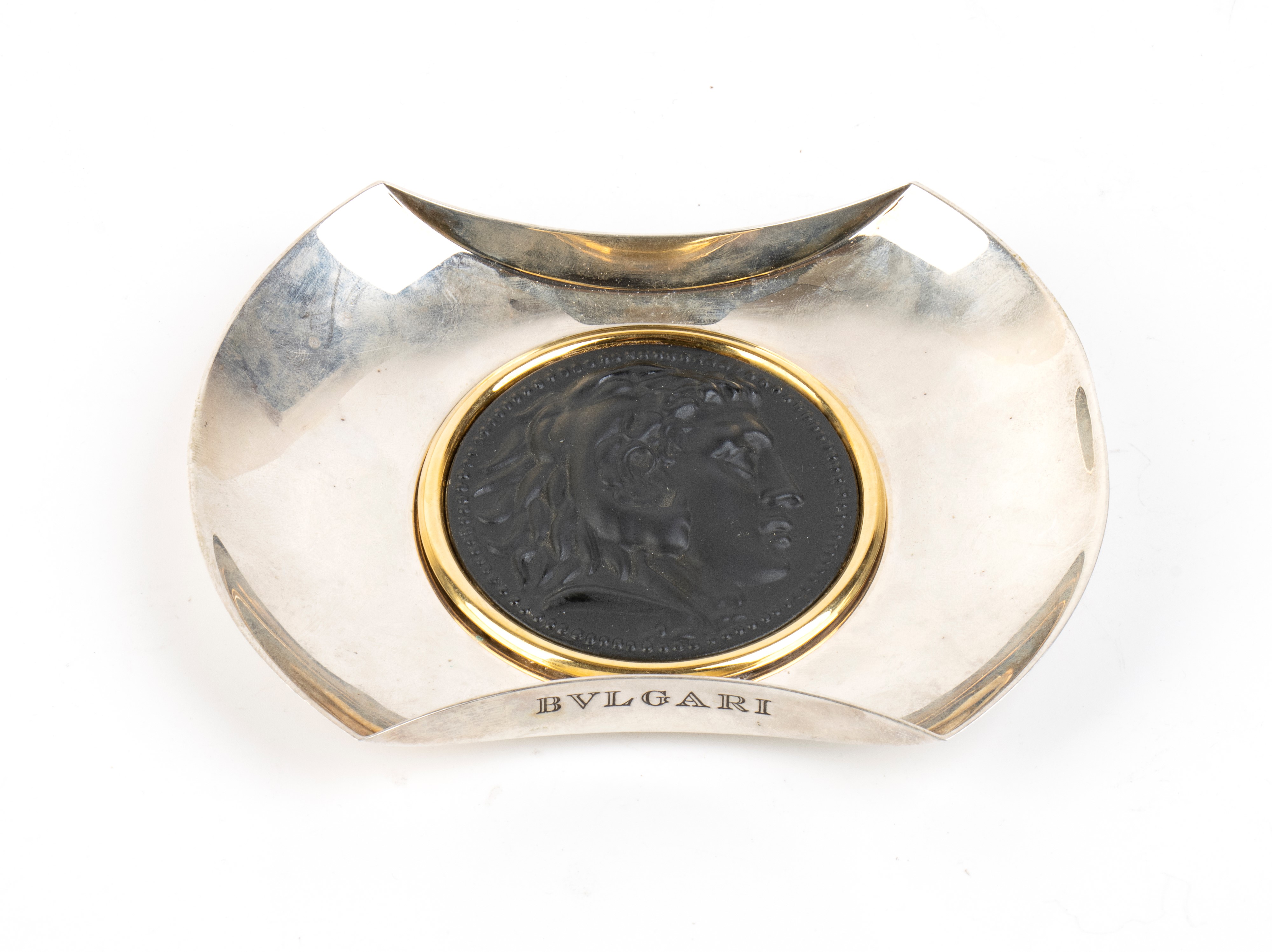 Bulgari - Posacenere in argento 925/1000 con elemento figurativo a rilievo e ghiera dorata (Itali...