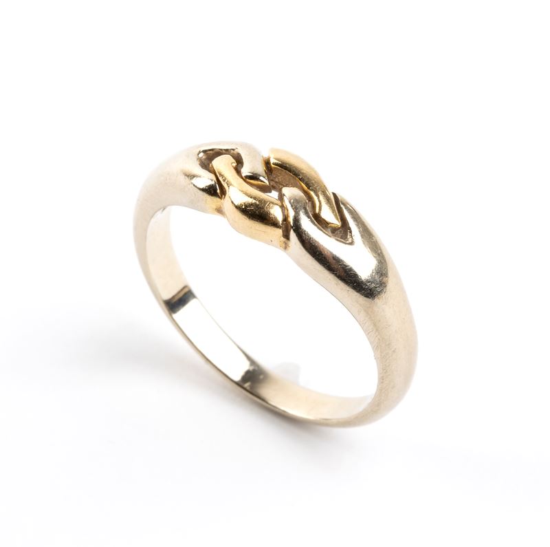 Bulgari - Anello in oro bianco e oro giallo 18k con motivo ad intreccio