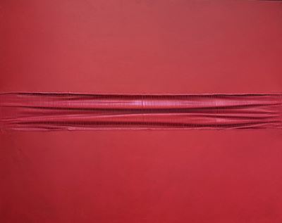 Metafora rosso 84, acrilico su tela cucita