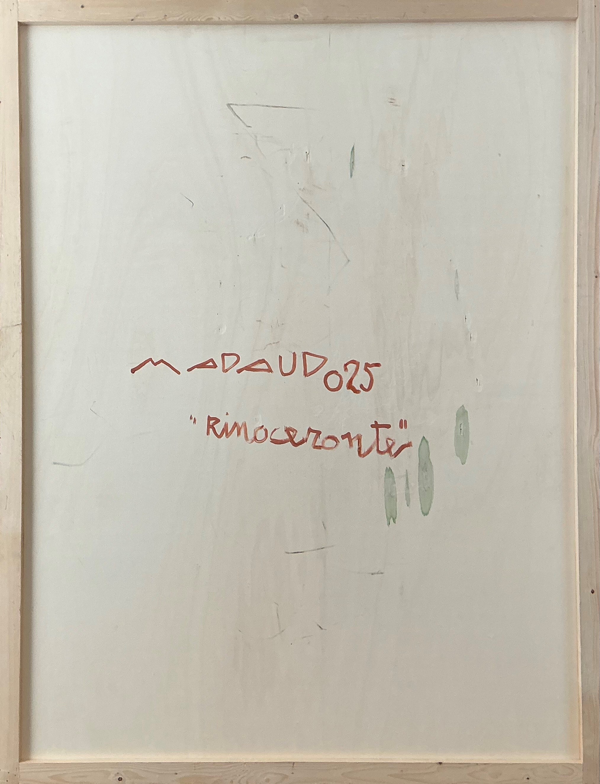 Giuseppe Madaudo - Rinoceronte - Olio e materia acrilica oro in foglia su tavola, 100 x 130 cm