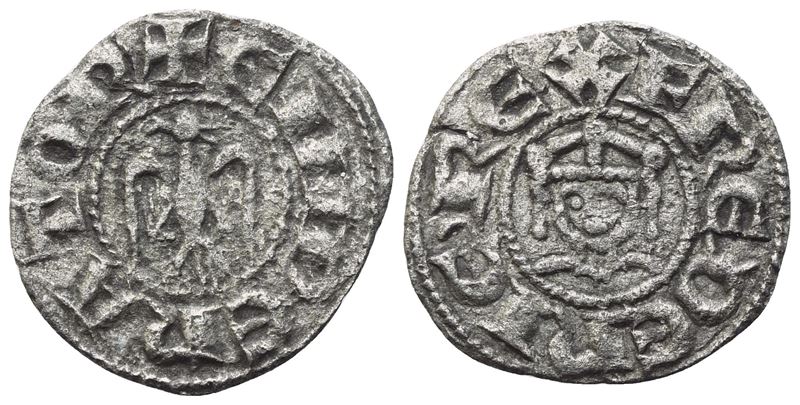 MESSINA. Enrico VI e Federico II (1196-1197). Denaro; Mi (0,65 g; 15,2 mm)