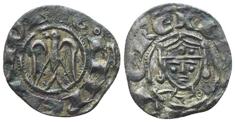 MESSINA. Enrico VI e Federico II (1196-1197). Denaro; Mi (0,54 g; 14 mm)