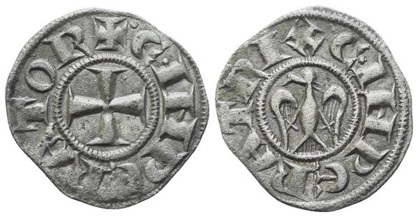 MESSINA. Enrico VI e Costanza d'Altavilla (1194-1197). Denaro; Ag (0,81 g; 15,5 mm)