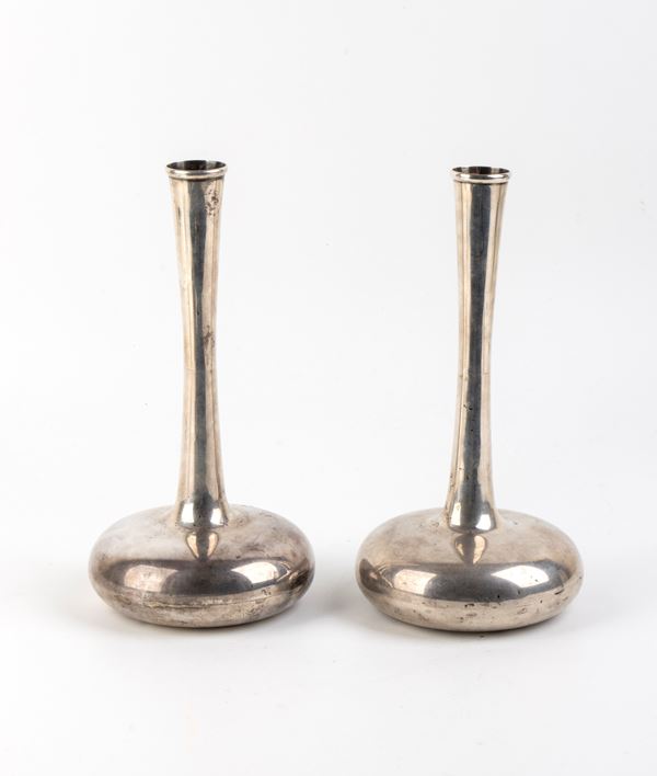 BULGARI - Coppia di vasi Solifère in argento 