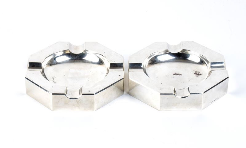 Bulgari - Coppia di posaceneri in argento 950, ottagonale