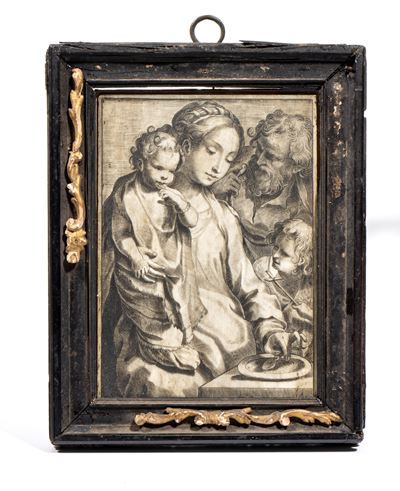 Raffaello Guidi, Incisione su avorio con china: The Holy Family with the Porridge Bowl (Inizio XV...