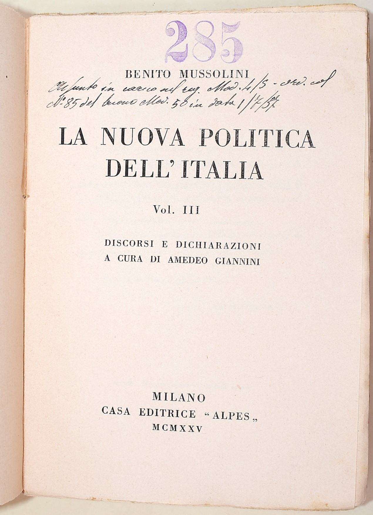 Mussolini, La nuova politica dell'Italia e altri testi sulla politica fascista