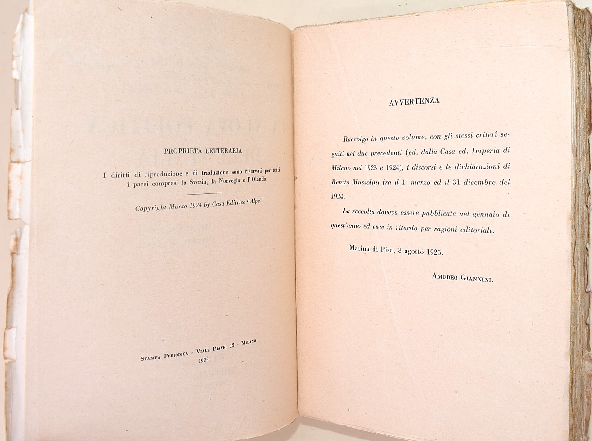 Mussolini, La nuova politica dell'Italia e altri testi sulla politica fascista