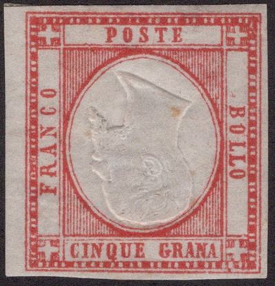 Provincia Napoletana, 5 Gr. Rosso Carminio con Effige Capovolta n.21h