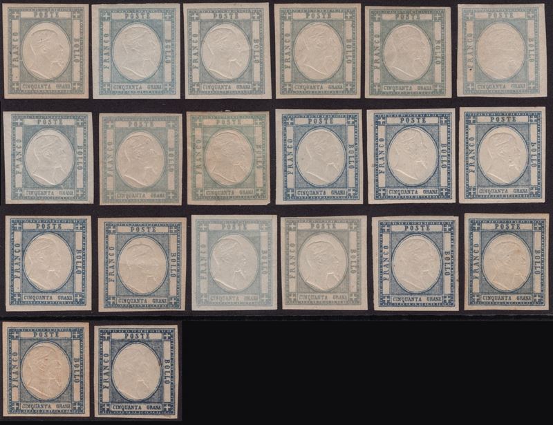 Prov. Napoletane, 50 gr. Studio dei colori con venti esemplari nuovi