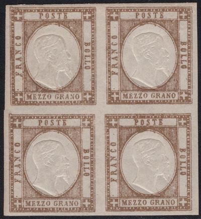 Chiavarello/Alberto Diena (attrib.), Prov. Napoletane: 1/2 gr. bruno n. 18d, quartina con gomma M...