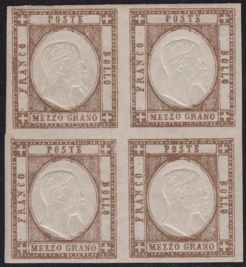 Chiavarello/Alberto Diena (attrib.), Prov. Napoletane: 1/2 gr. bruno n. 18d, quartina con gomma M...