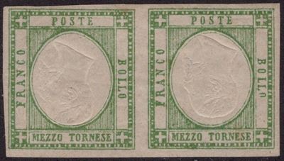 Prov. Napoletane, 1/2 tornese del 1861, coppia con effige capovolta
