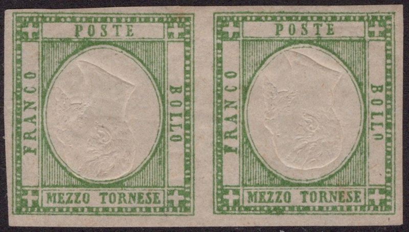 Prov. Napoletane, 1/2 tornese del 1861, coppia con effige capovolta