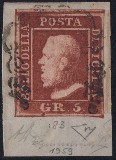 Sicilia, Tavola rossa brunastro, 1859 - 5gr. I