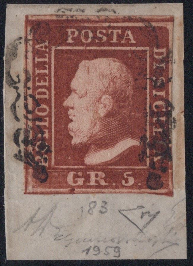 Sicilia, Tavola rossa brunastro, 1859 - 5gr. I