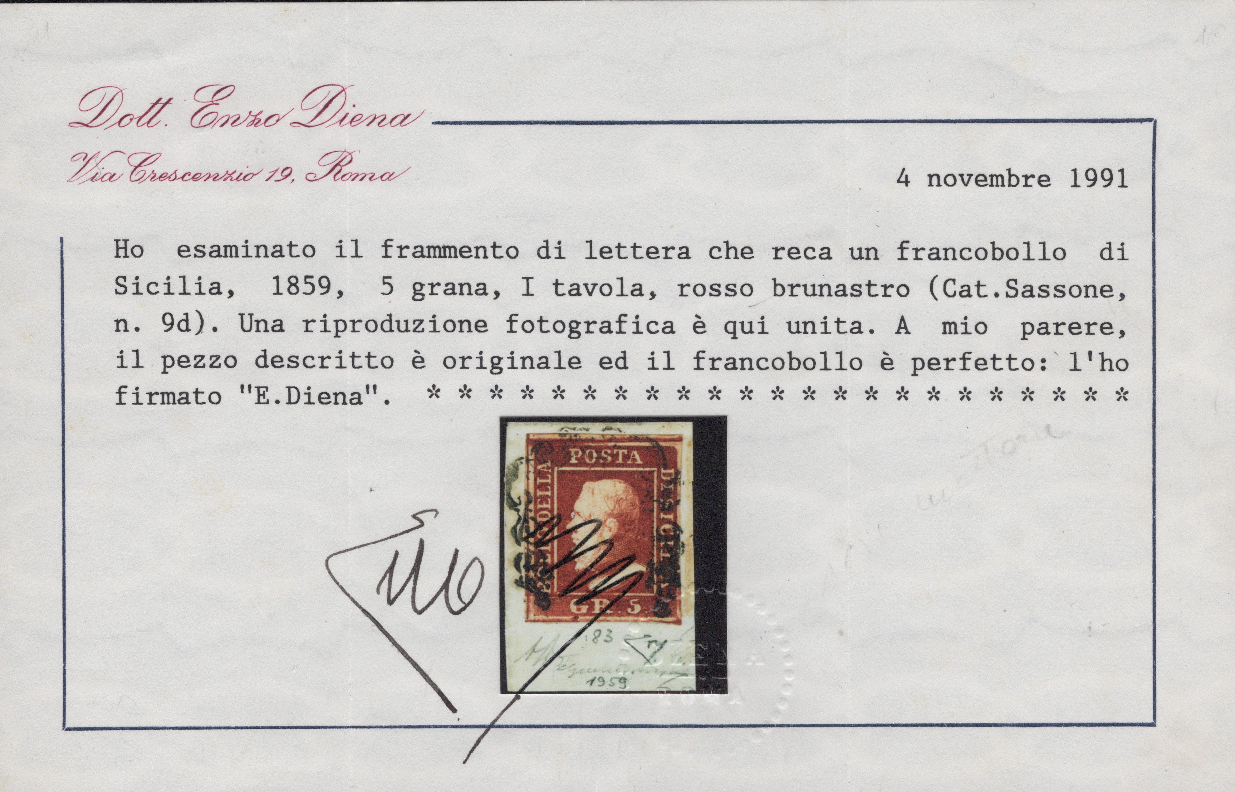Sicilia, Tavola rossa brunastro, 1859 - 5gr. I