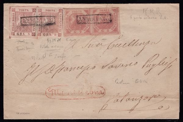 Napoli - Storia Postale, busta da Monteleone per Catanzaro affr. per 14 grana.