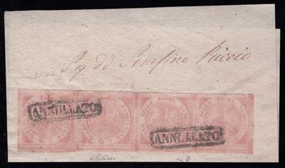 Napoli, 1/2 gr. rosa chiaro, tavola n. 1 in striscia di 4