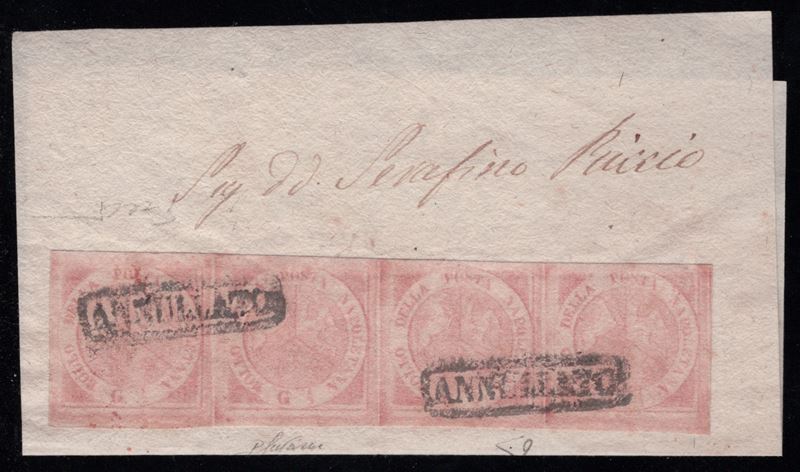 Napoli, 1/2 gr. rosa chiaro, tavola n. 1 in striscia di 4