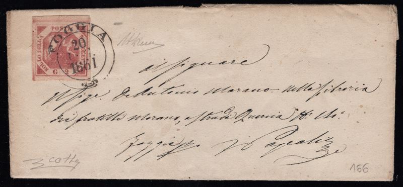 Cerchio di Foggia, Lettera da Foggia per Napoli affrancata con 2gr. III tav. carminio n.7d