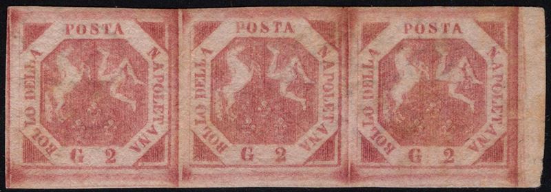 Napoli, 2 grammi - Striscia di tre francobolli, 1858