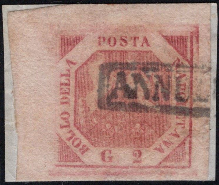 Francobollo del Regno di Napoli (1858), 2 grana rosa chiaro, qualità lusso, bordo di interspazio ...