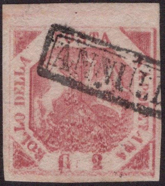 Naples - 2gr. III plate. dark carmine no. 7f with faded print.