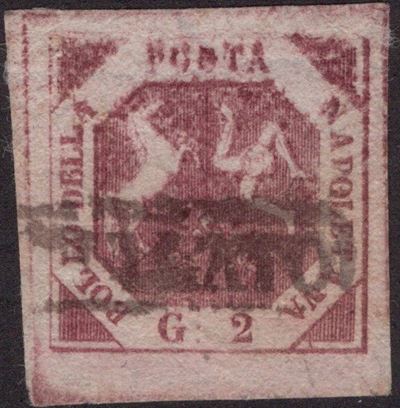 Napoli, 1858 - 2 gr. Carminio violaceo con stampa smossa