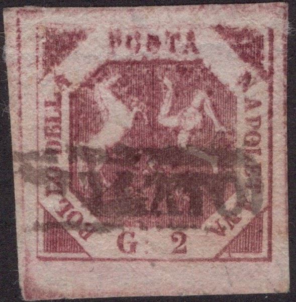 Napoli, 1858 - 2 gr. Carminio violaceo con stampa smossa