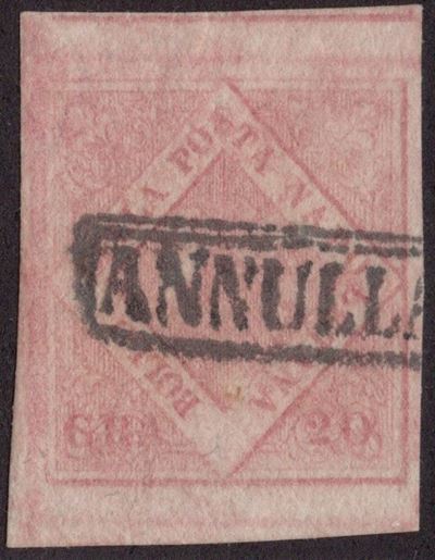 Napoli, 20 gr. II tav. rosa carminio chiaro n.13a, 1858