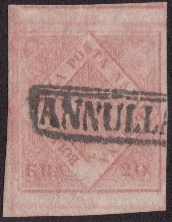 Napoli, 20 gr. II tav. rosa carminio chiaro n.13a, 1858