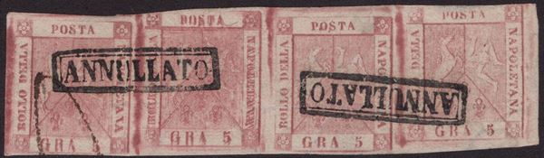 Naples - 5gr. II plate in strip of 4