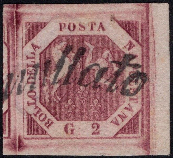 Giulio Bolaffi, Napoli - 2gr. carminio cupo I tav. n.5g, qualità lusso, 1858