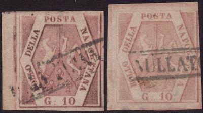 Napoli, 10 gr. I e II tavole con bordo di foglio a sinistra, 1858