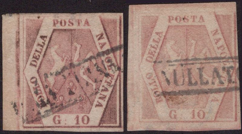 Napoli, 10 gr. I e II tavole con bordo di foglio a sinistra, 1858