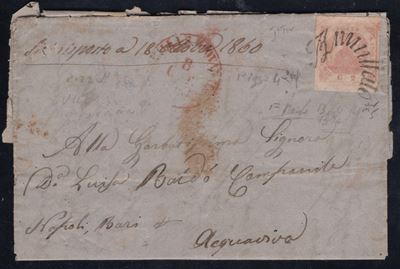Lettera da Villa S.Giovanni ad Acquaviva con affrancatura gr. rosa chiaro, 1860