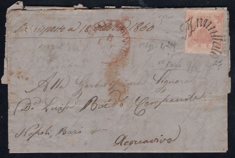 Lettera da Villa S.Giovanni ad Acquaviva con affrancatura gr. rosa chiaro, 1860