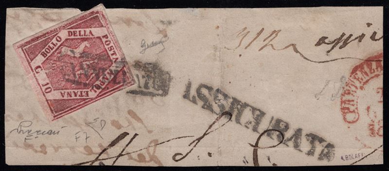 Falsi dell'epoca, Napoli, 1858, n.F7 su frammento di lettera assicurata