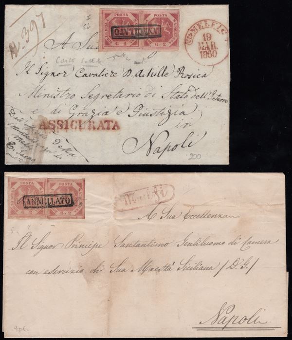 Napoli - Annullamenti, Melfi, due interessanti buste.