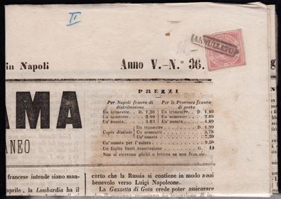 Napoli, Storia Postale - 1/2 gr. rosa n. 2c su giornale, 1858