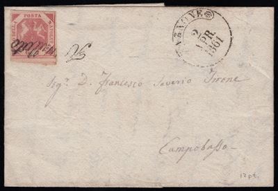 Busta postale, Agnone - Campobasso, affrancatura con 2gr. rosa carminio n.5d